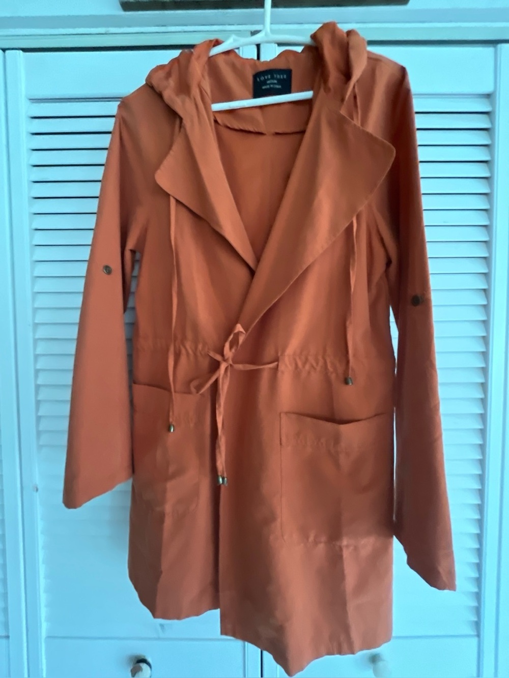 Love Tree Women's Rust Hooded Drawstring Trench Coat